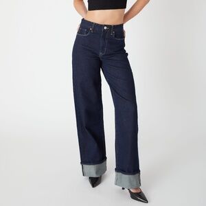 Blank NYC Hi-Rise Cuffed DARK BLUE Rinse Denim Jean Size 28 NWT